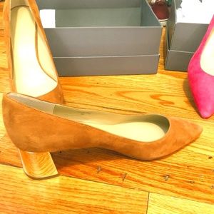 Ann Taylor Bette Suede Block Heel Pumps Toffee